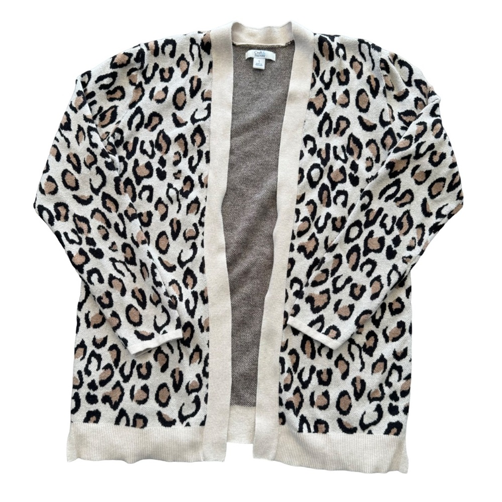 Croft & Barrow Open Front Leopard Print Knit Card… - image 1